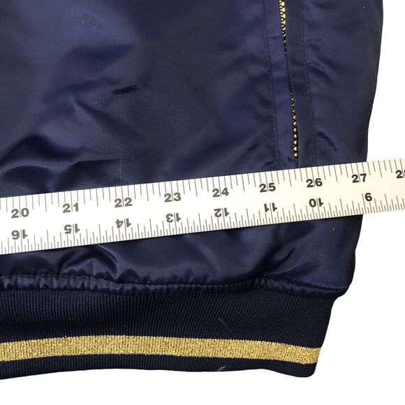 Y2K ROCAWEAR Vintage Bomber Varsity Jacket Quilted Lining Blue Gold Nylon - Picture 5 of 15
